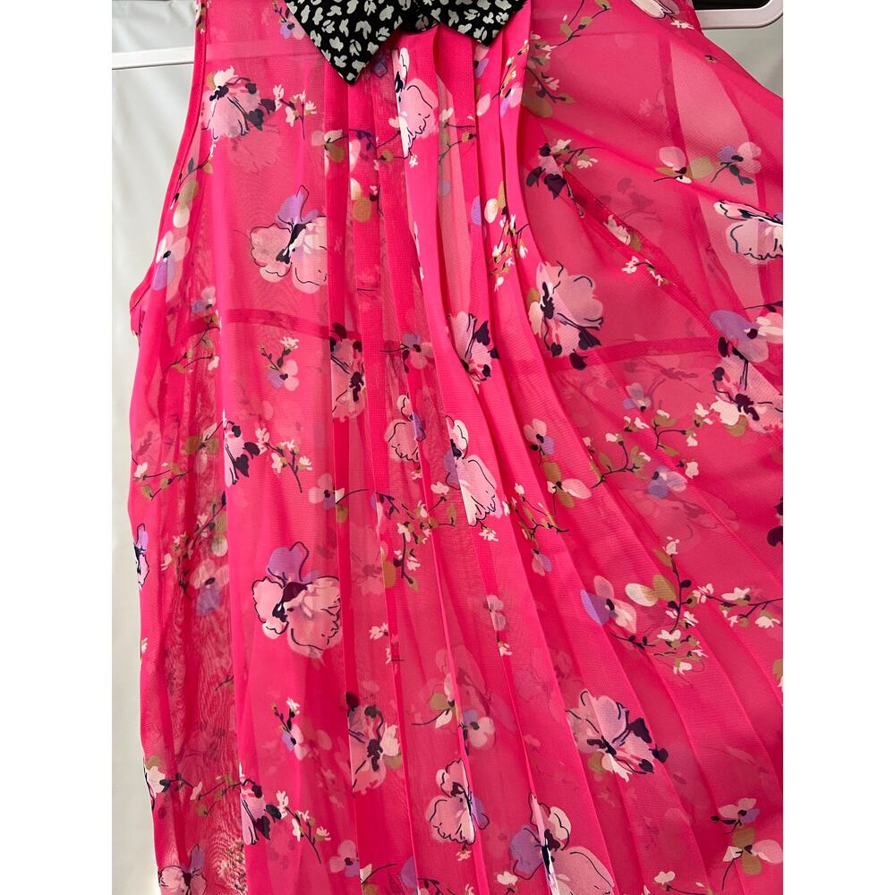 Bisou Bisou Medium Blouse Sleeveless Tank Sheer Top Shirt Pink Pleated Collar - Picture 5 of 5